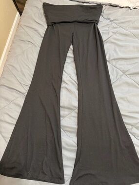 Women's Black Fold-Over Waist Flare Pants